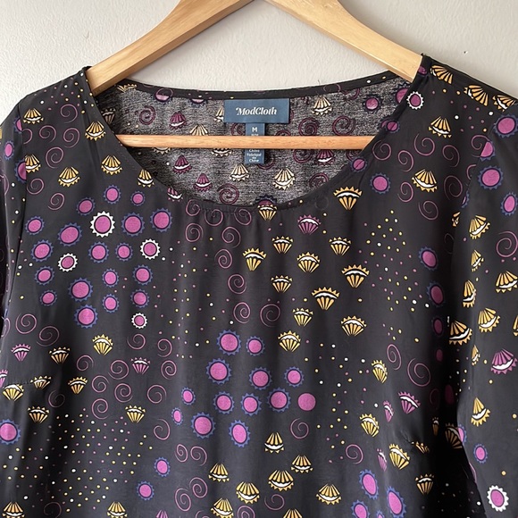 ModCloth Scoop Neck Retro Astro Semi Sheer Blouse - Picture 3 of 11